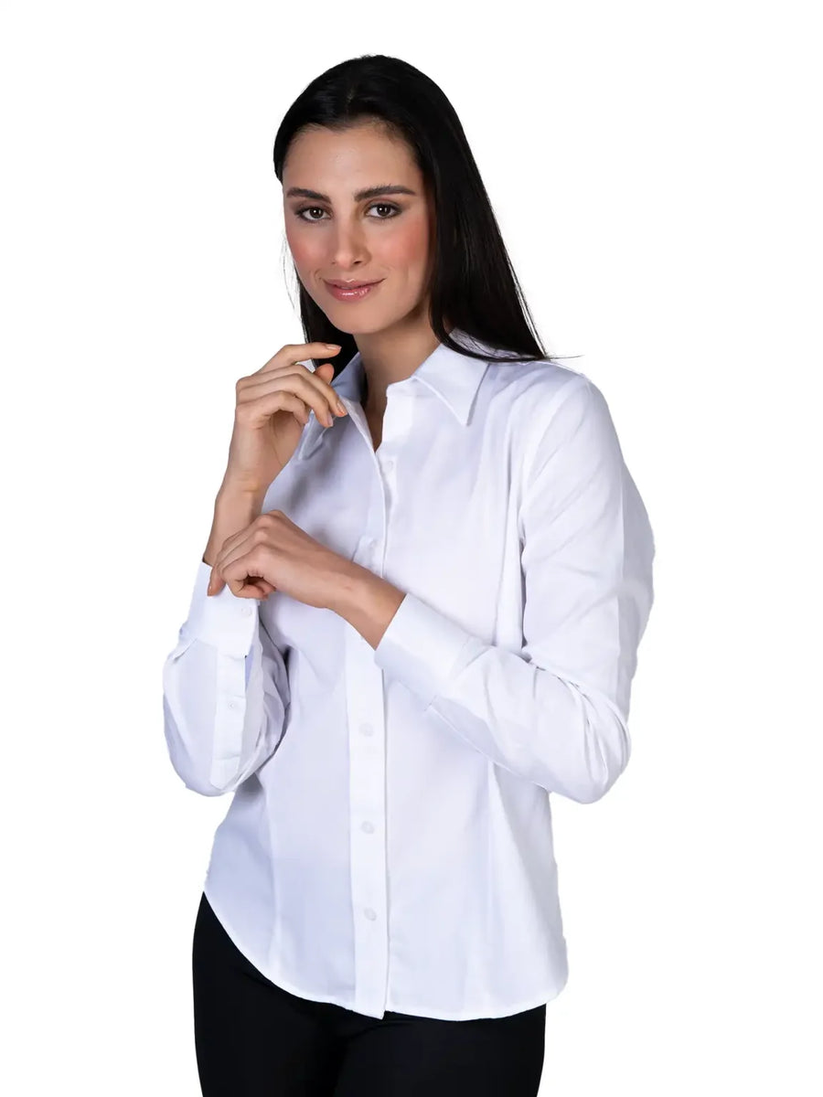 Camisa  - Dama - Manga larga - Oxford - Blanco