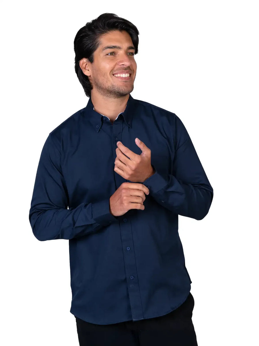 Camisa - Caballero - Manga larga - Gabardina - Marino