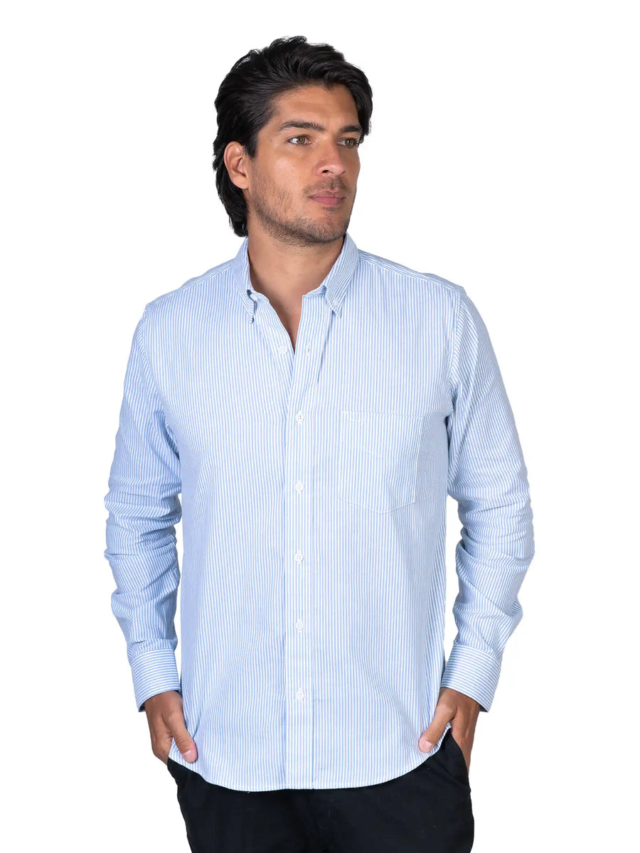 Camisa  - Caballero - Manga larga - Oxford - Mil rayas cielo