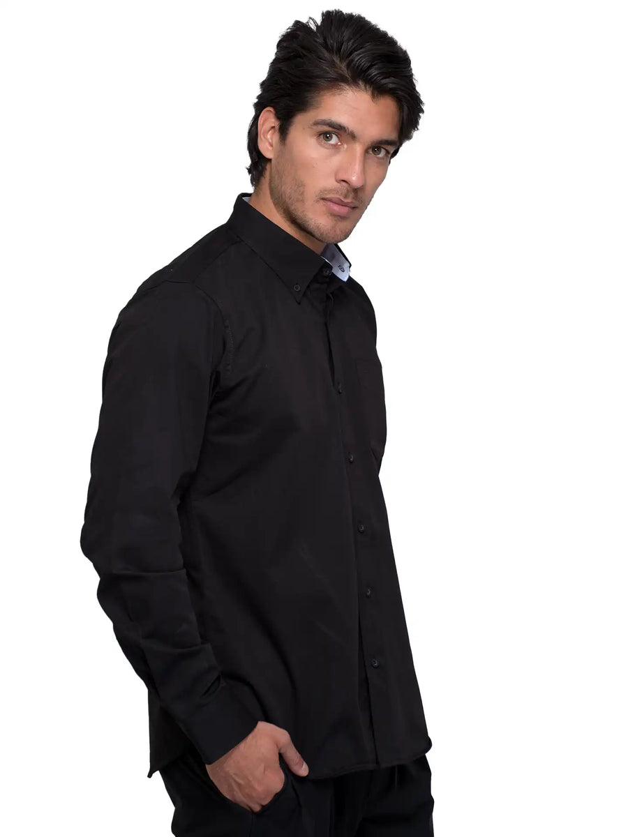 Camisa - Caballero - Manga larga - Gabardina - Negro