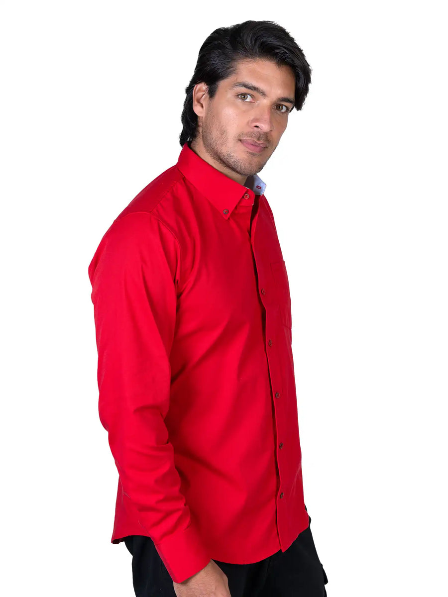 Camisa - Caballero - Manga larga - Gabardina - Rojo