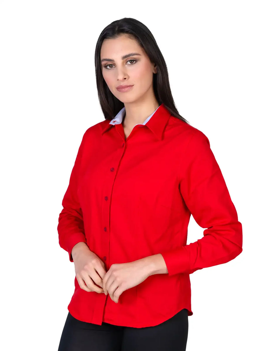 Camisa - Dama - Manga larga - Gabardina - Rojo