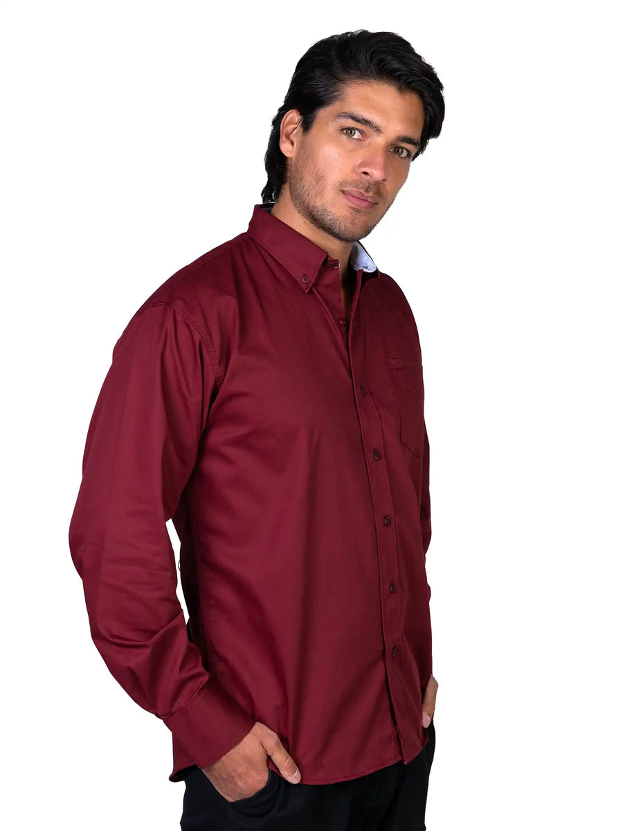Camisa - Caballero - Manga larga - Gabardina - Vino